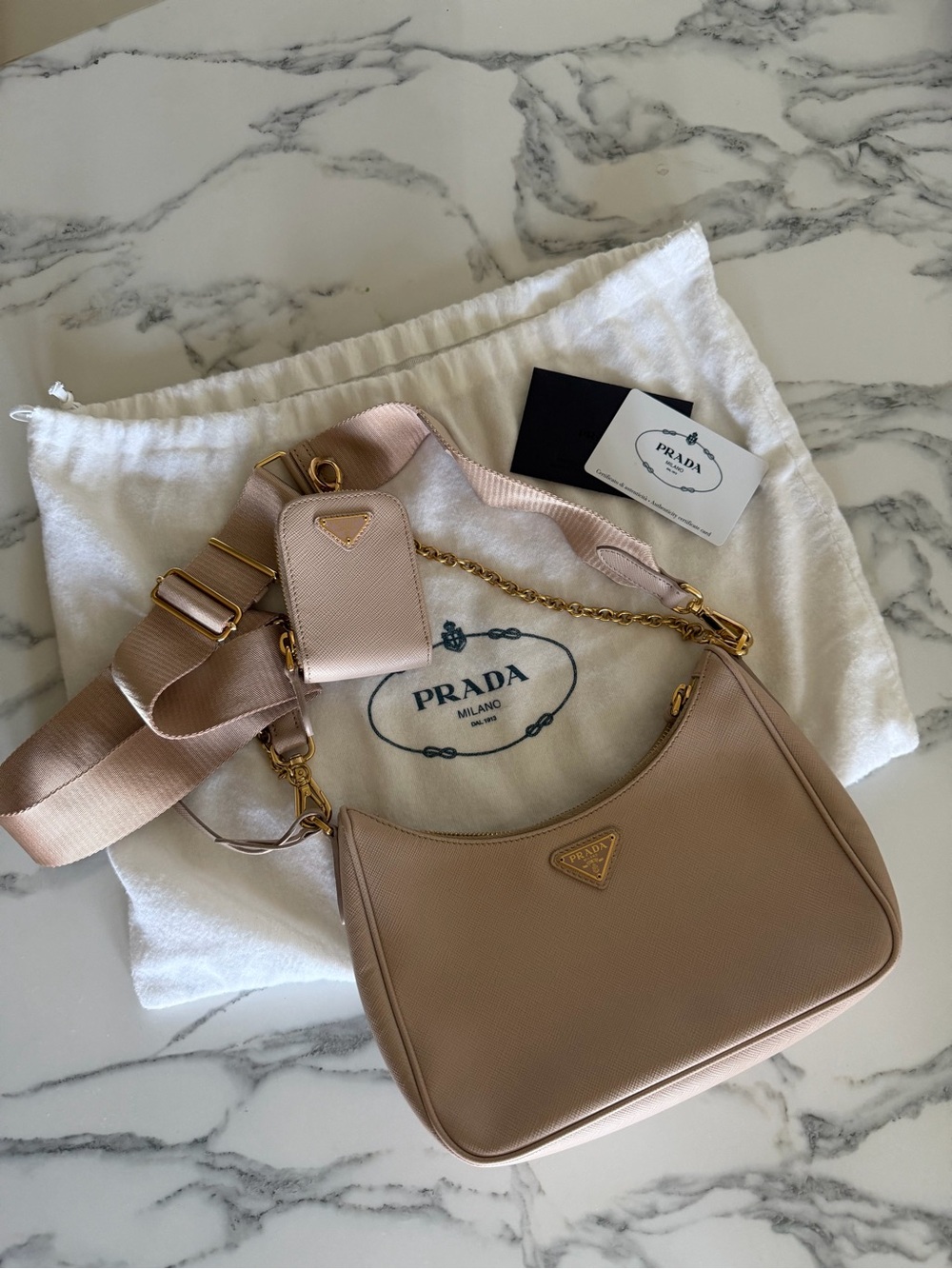 Prada Pink-Beige Saffiano Leather Shoulder Bag